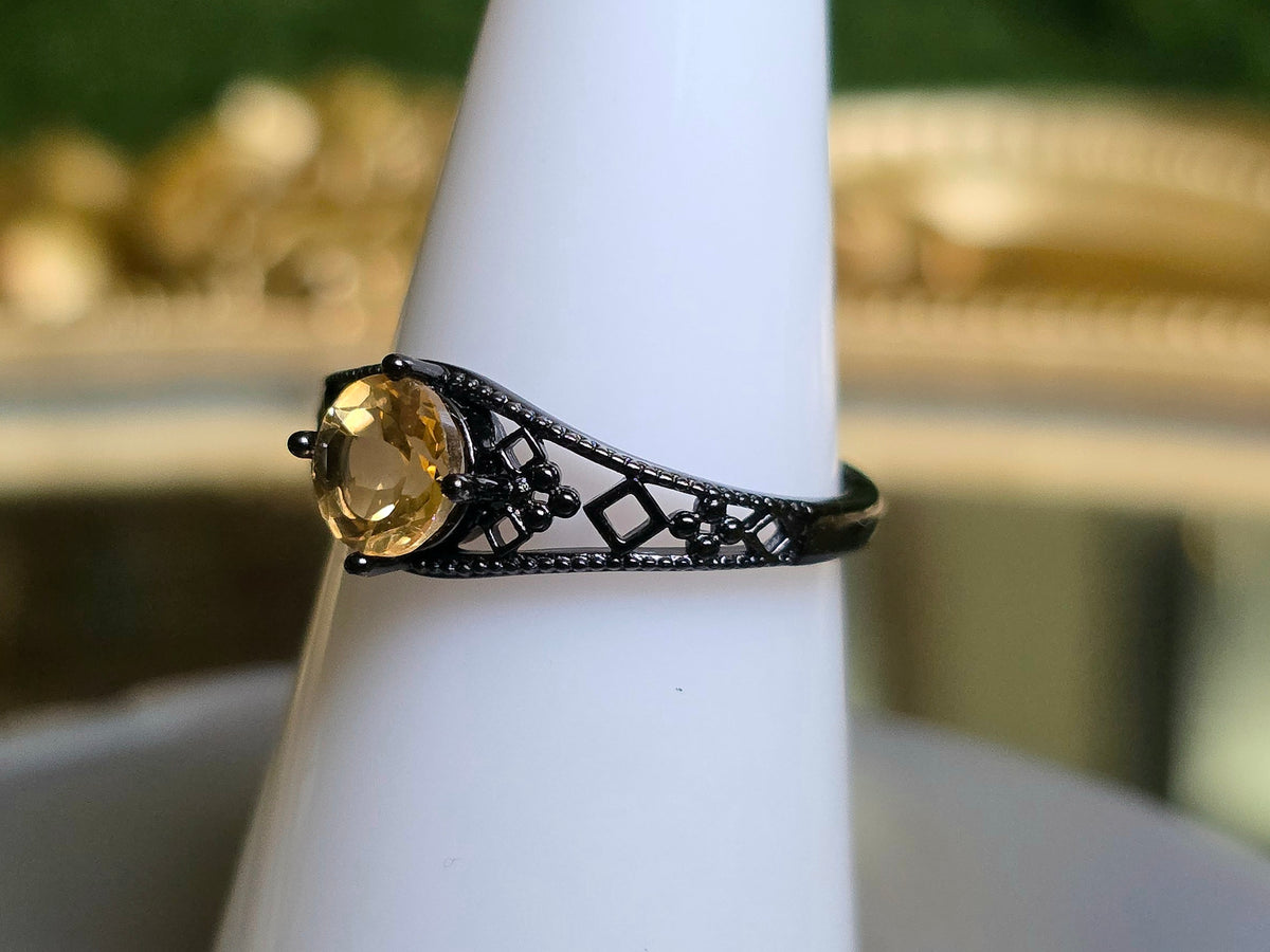Citrine Black Filigree Ring