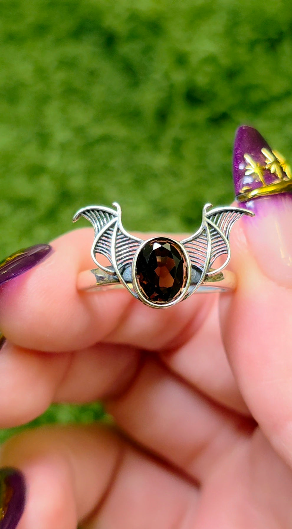 Smokey Quartz Bat Wing Ring