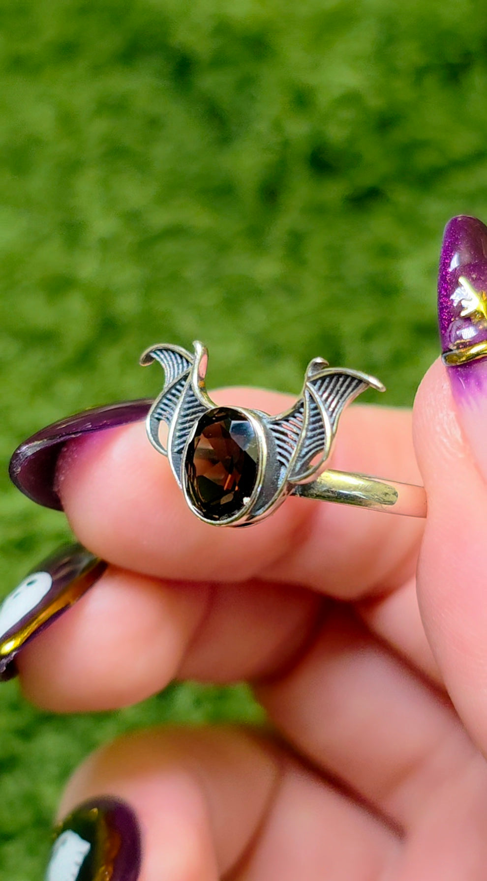 Smokey Quartz Bat Wing Ring