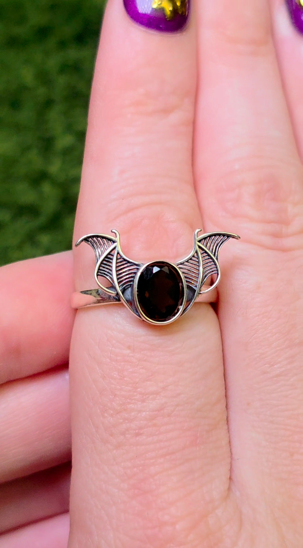 Smokey Quartz Bat Wing Ring