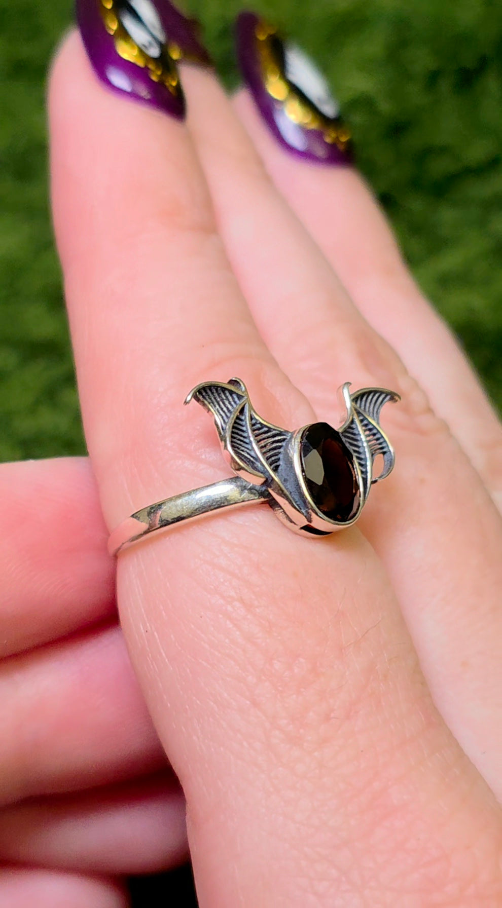 Smokey Quartz Bat Wing Ring
