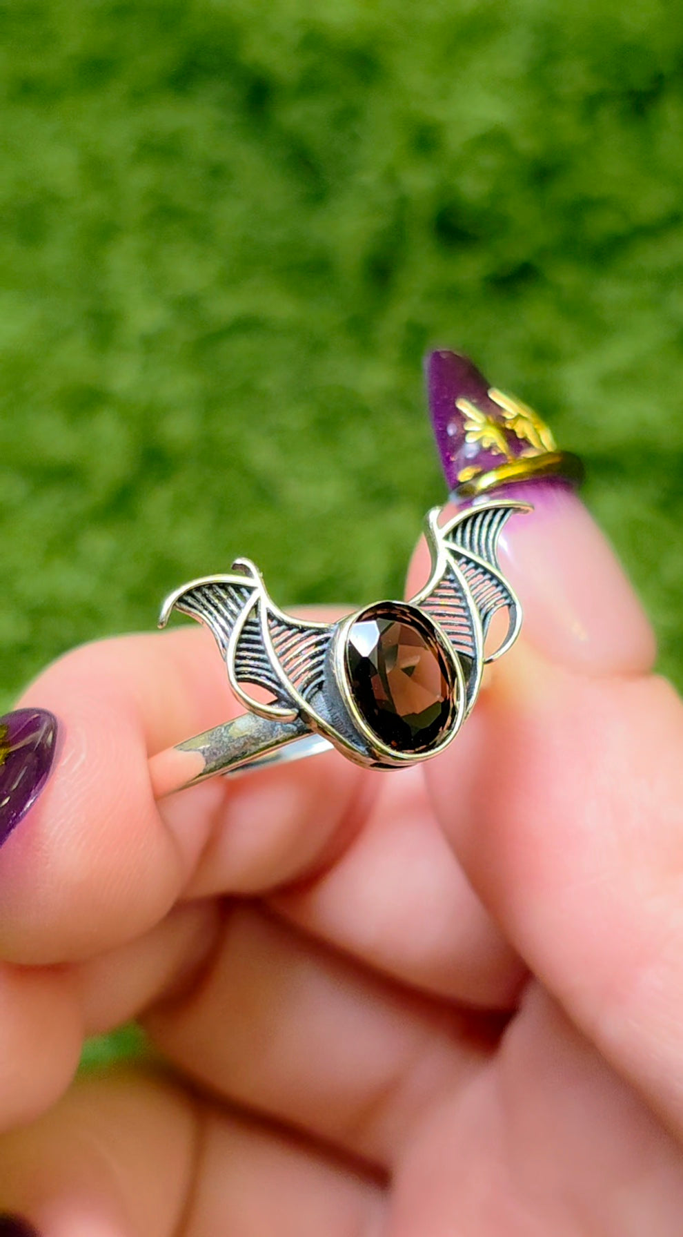 Smokey Quartz Bat Wing Ring