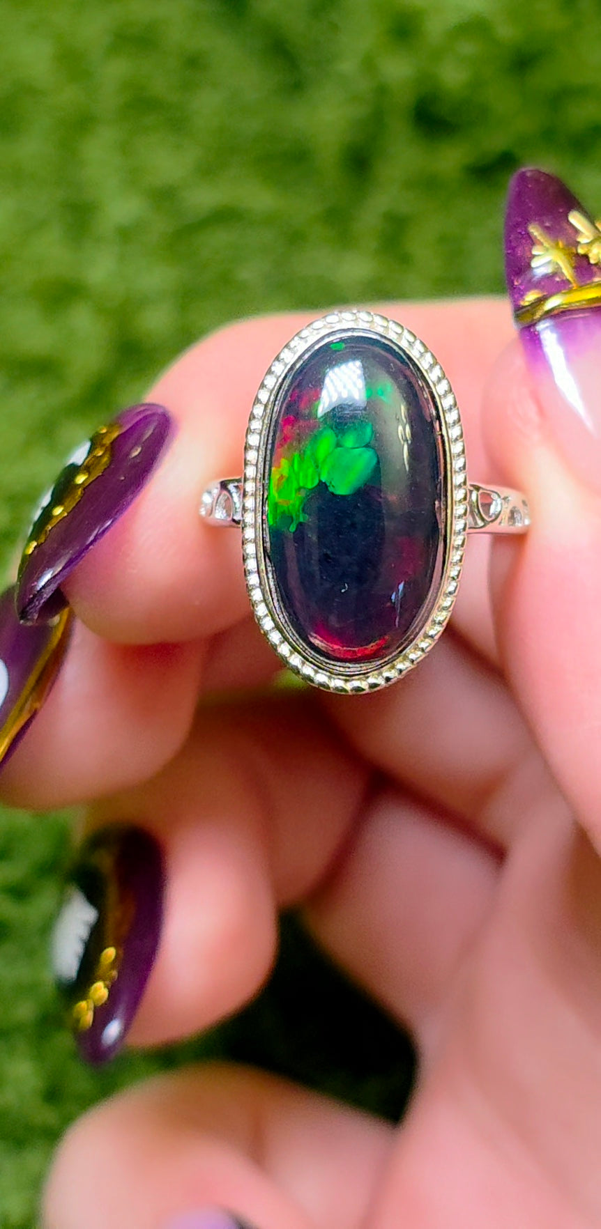 Black Opal Honeycomb Ring