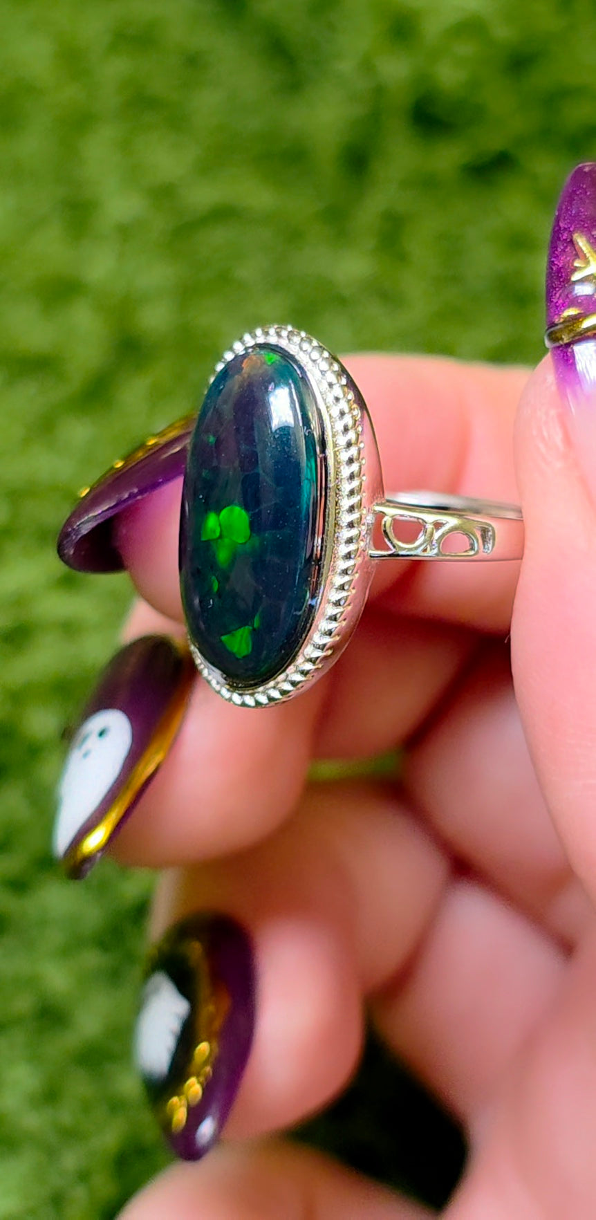 Black Opal Honeycomb Ring