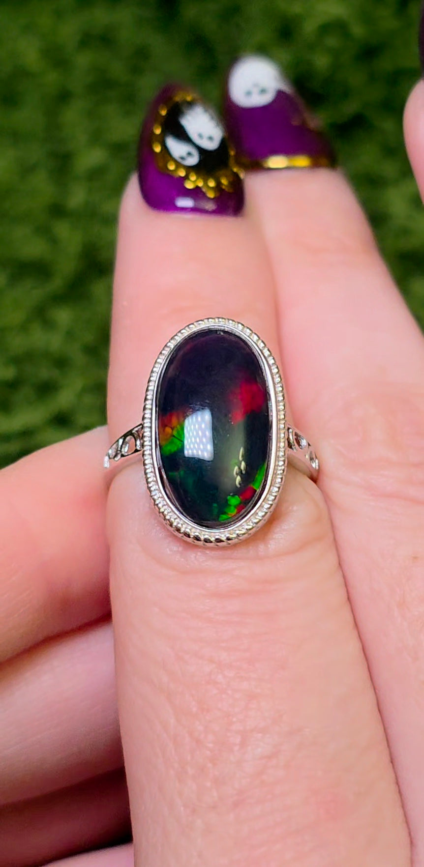 Black Opal Honeycomb Ring