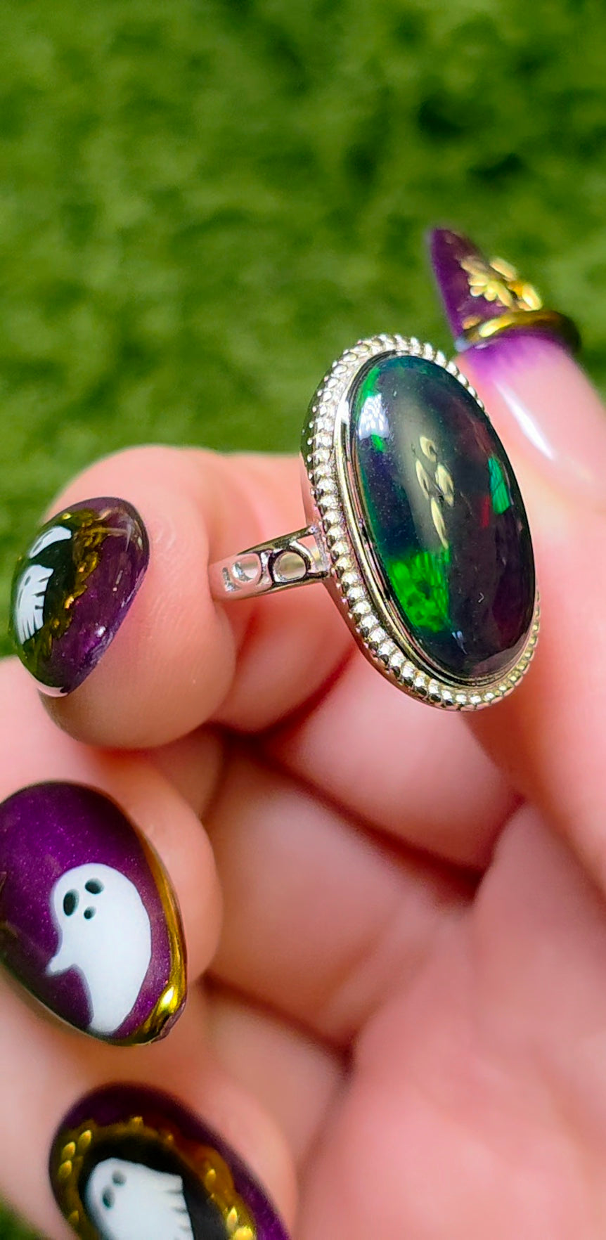 Black Opal Honeycomb Ring