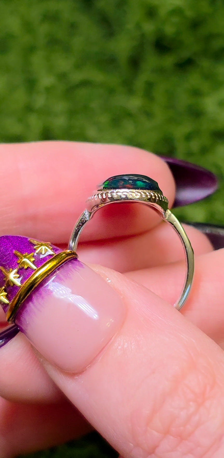 Black Opal Honeycomb Ring