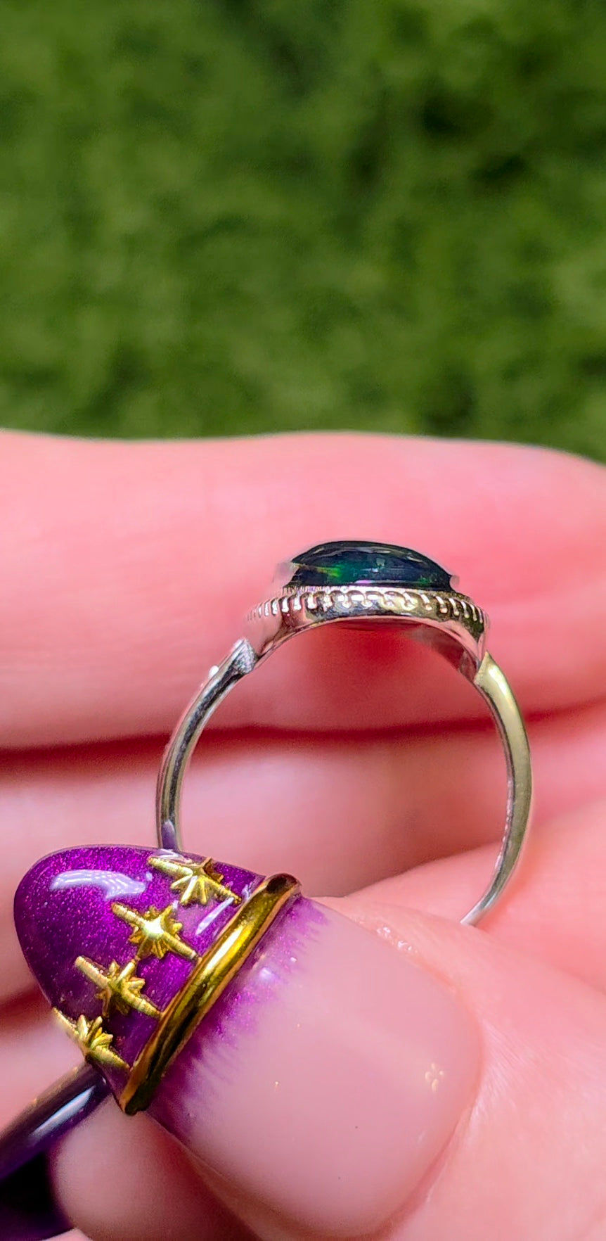 Black Opal Honeycomb Ring