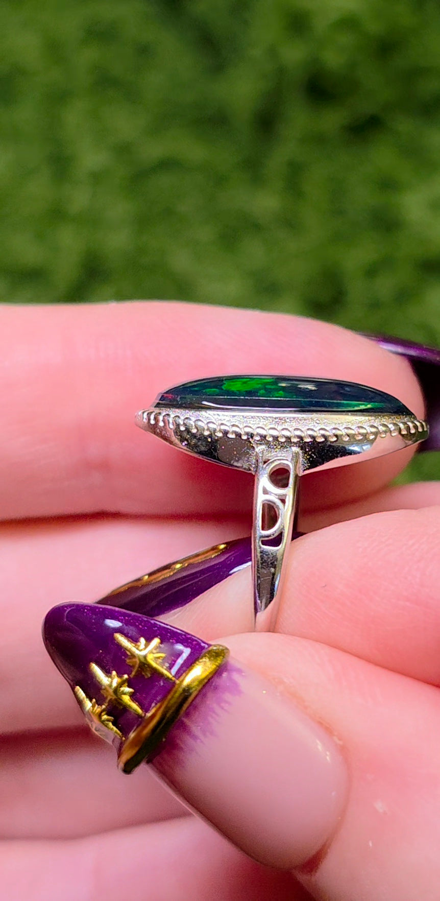 Black Opal Honeycomb Ring