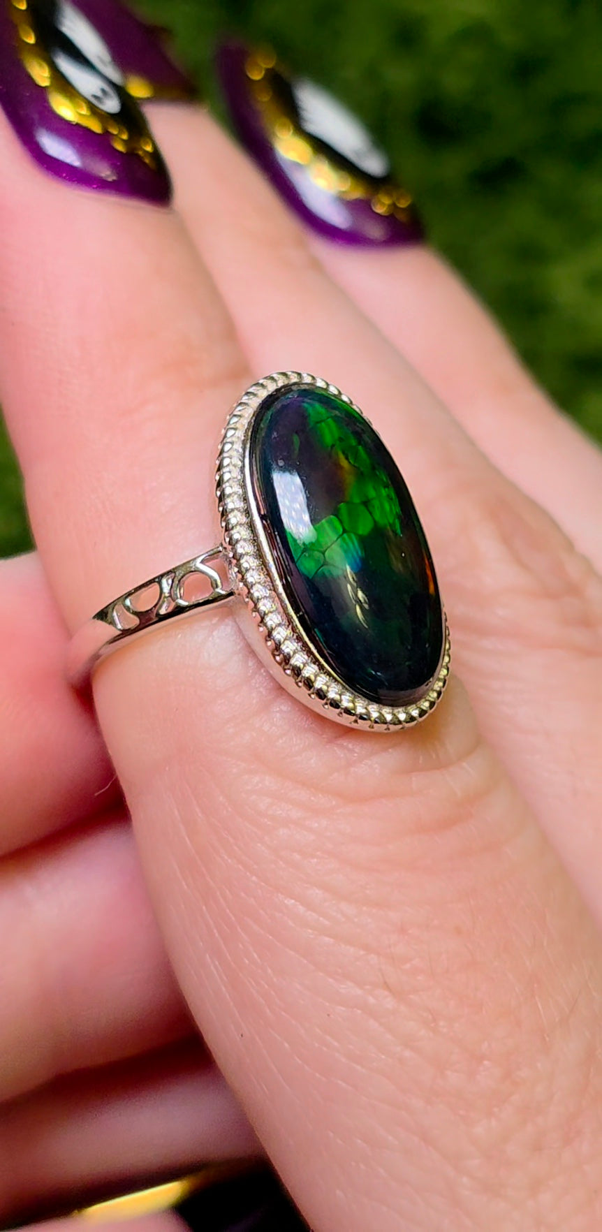Black Opal Honeycomb Ring