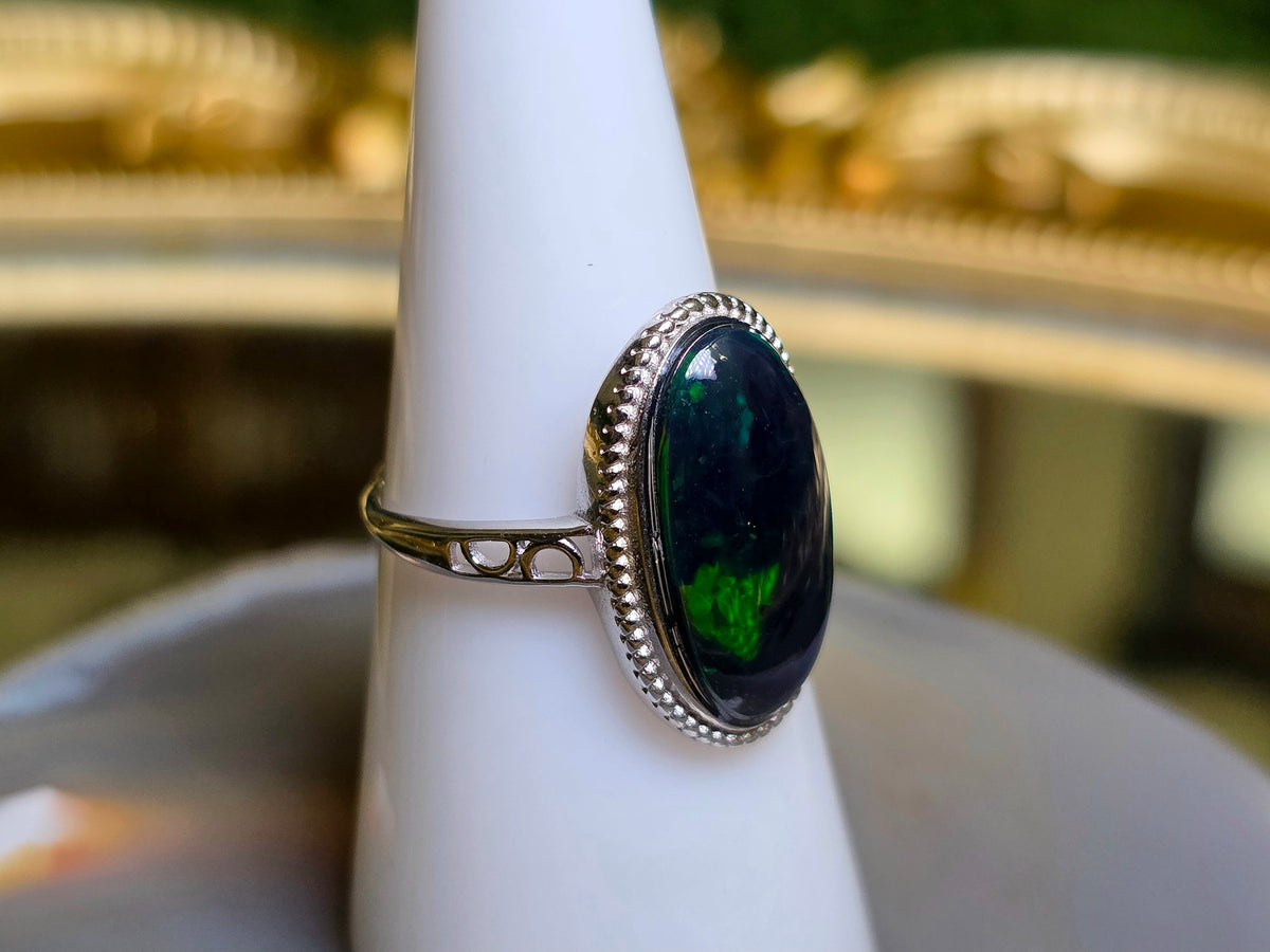 Black Opal Honeycomb Ring