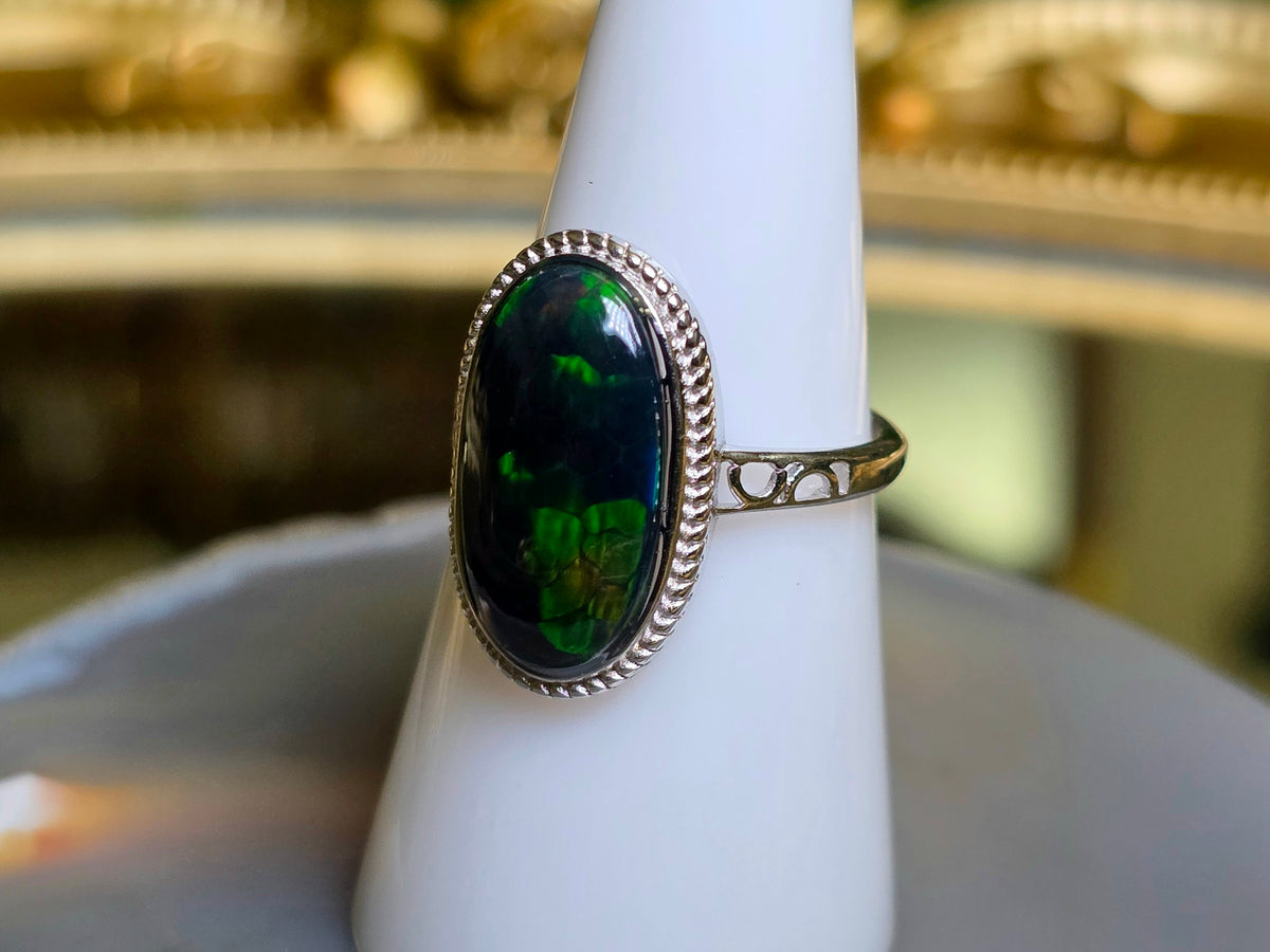 Black Opal Honeycomb Ring
