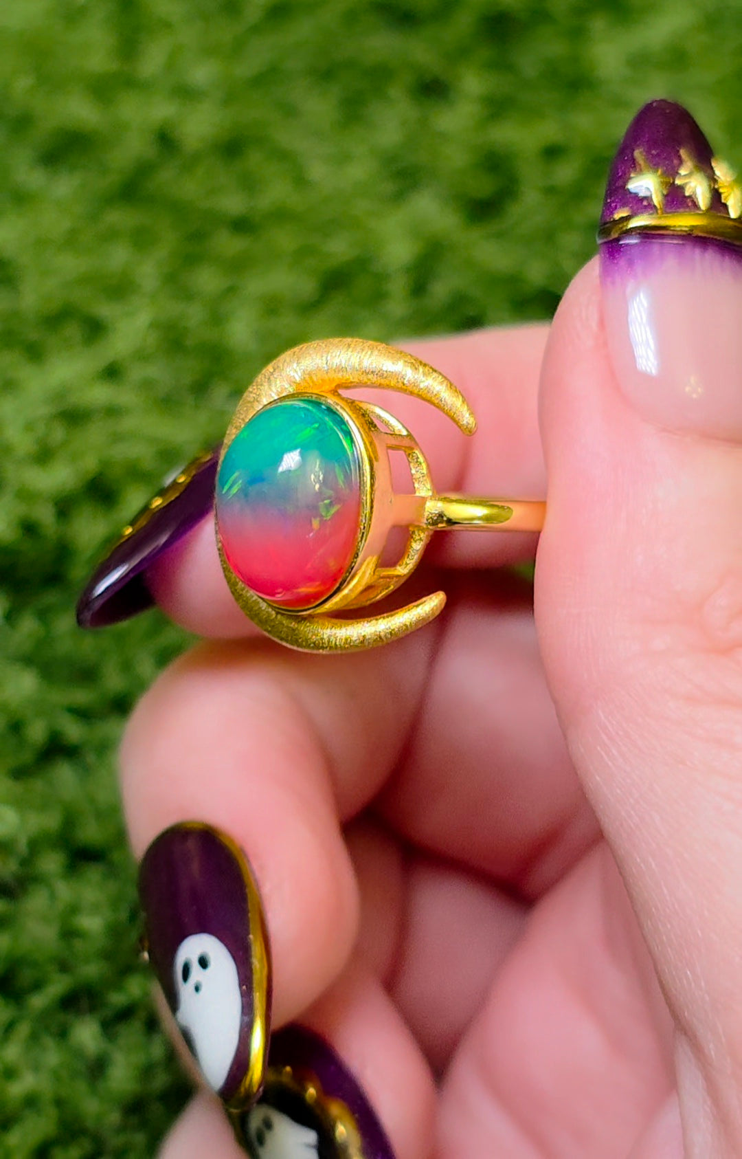 Crescent Moon Opal Ring B
