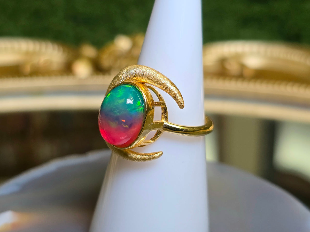 Crescent Moon Opal Ring B