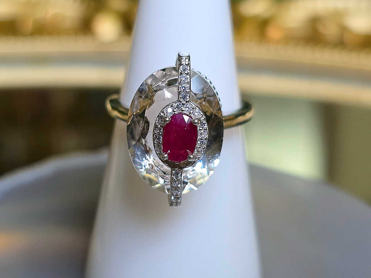 Ruby and Clear Quartz Statement Ring
