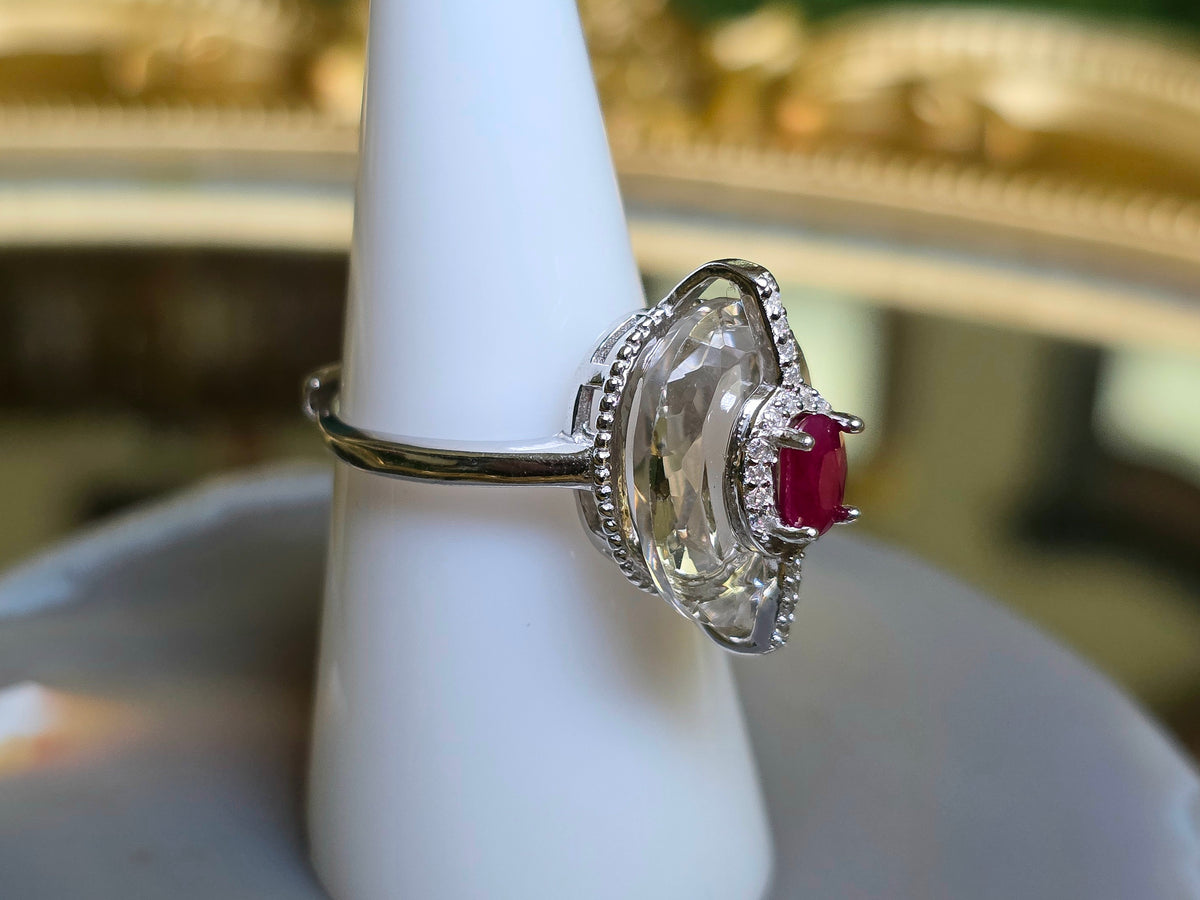 Ruby and Clear Quartz Statement Ring