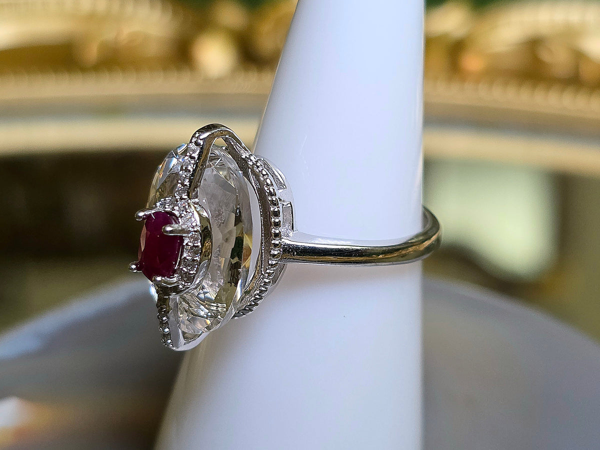 Ruby and Clear Quartz Statement Ring