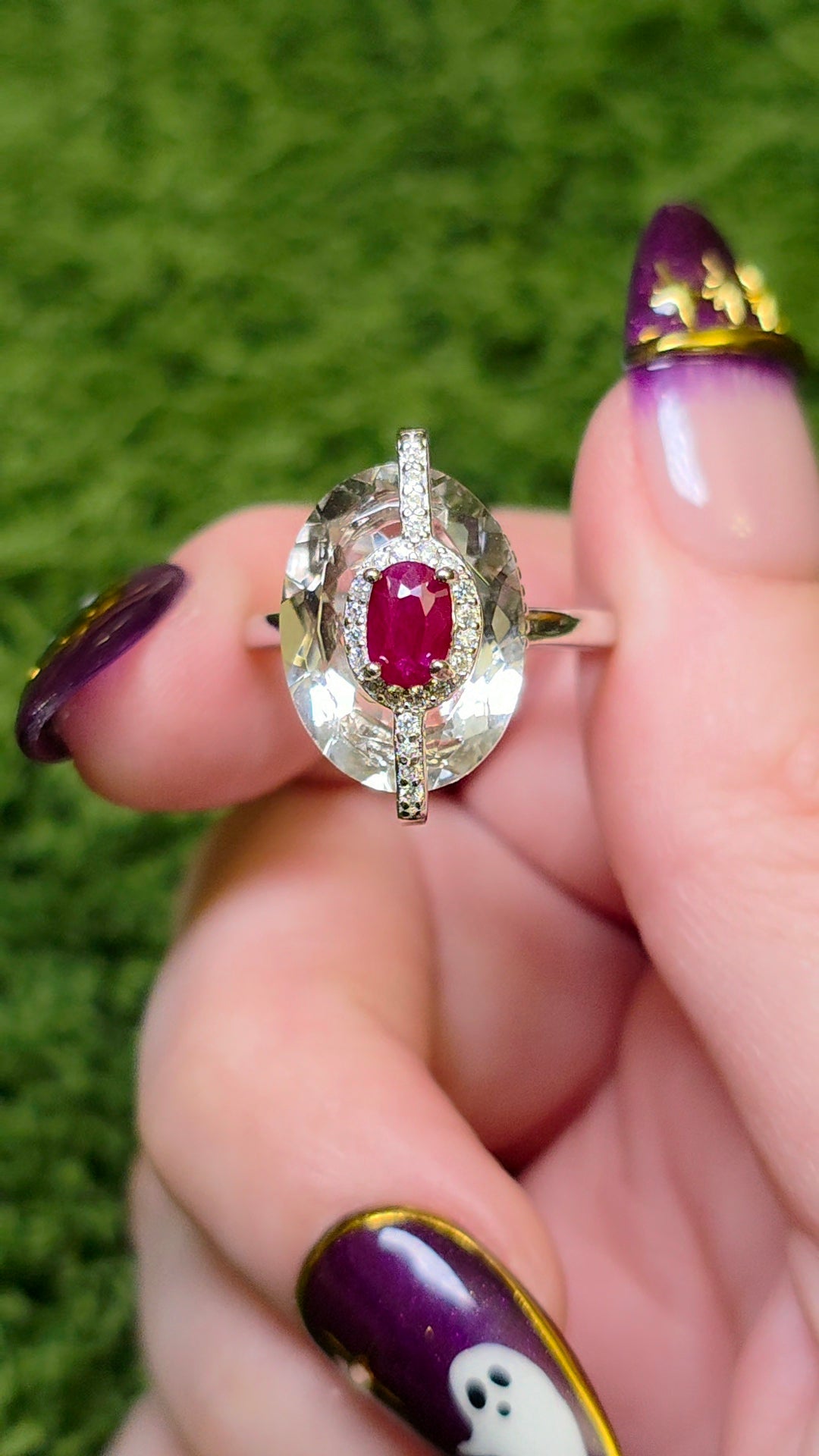 Ruby and Clear Quartz Statement Ring