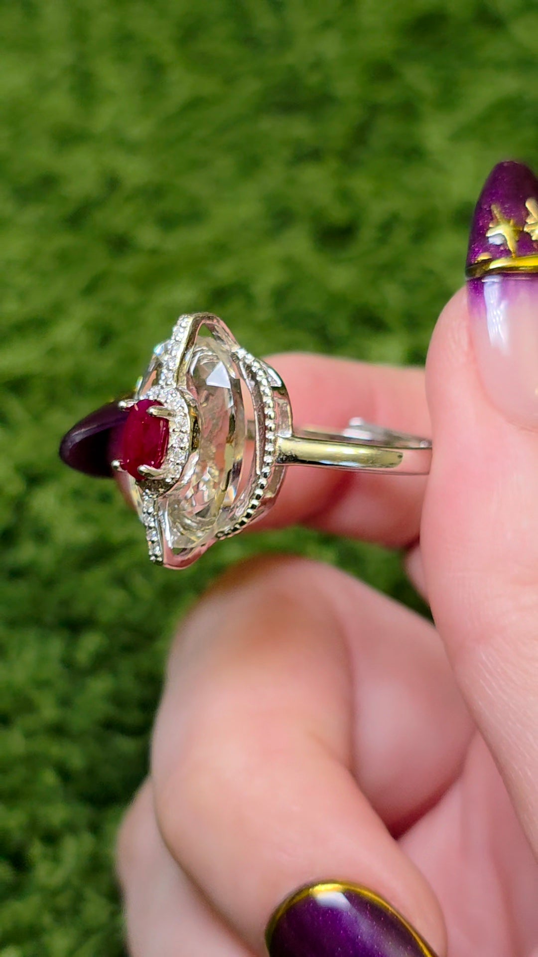 Ruby and Clear Quartz Statement Ring