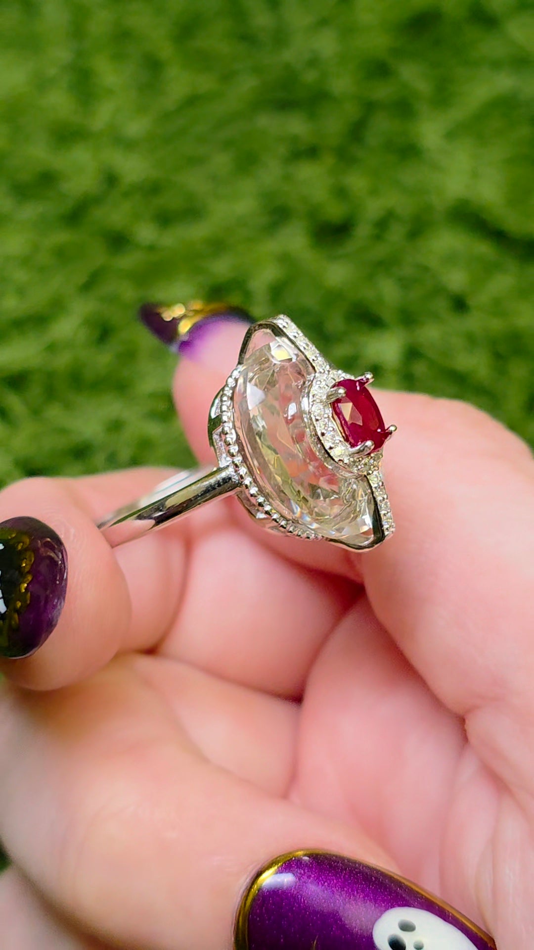 Ruby and Clear Quartz Statement Ring