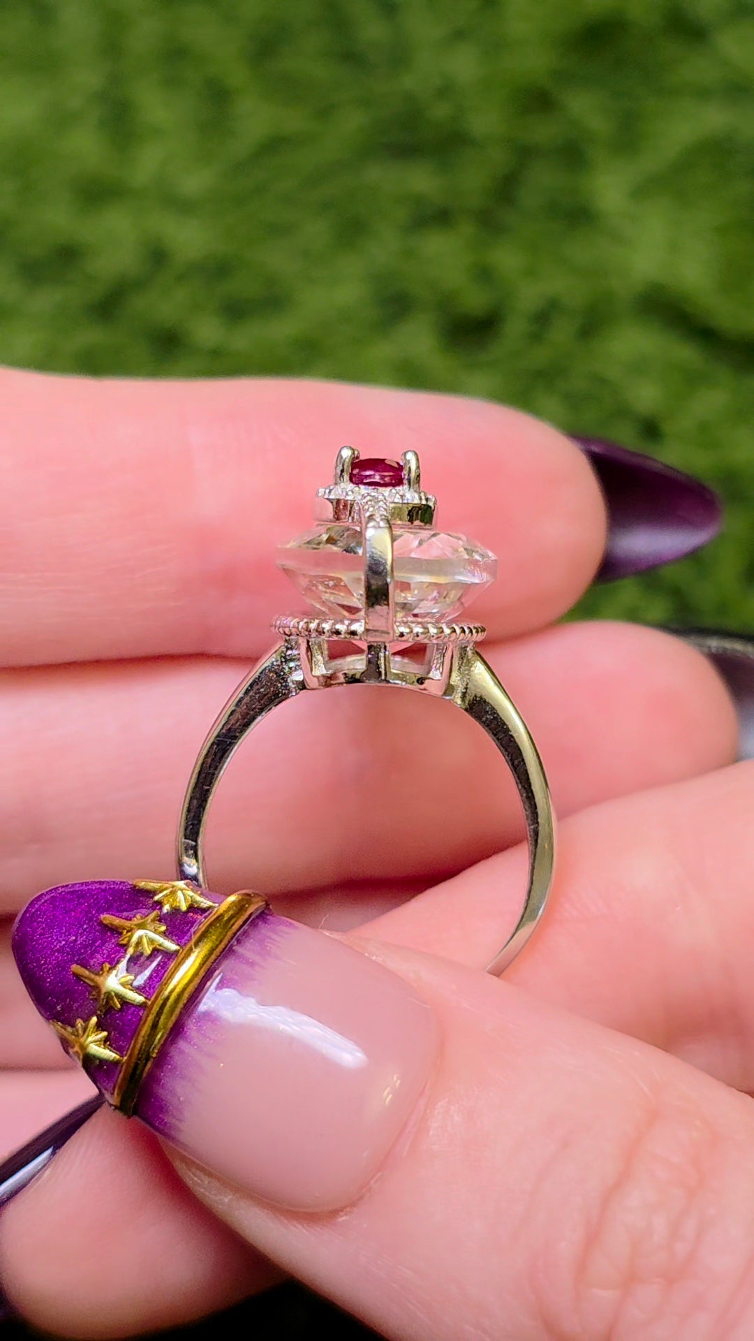 Ruby and Clear Quartz Statement Ring