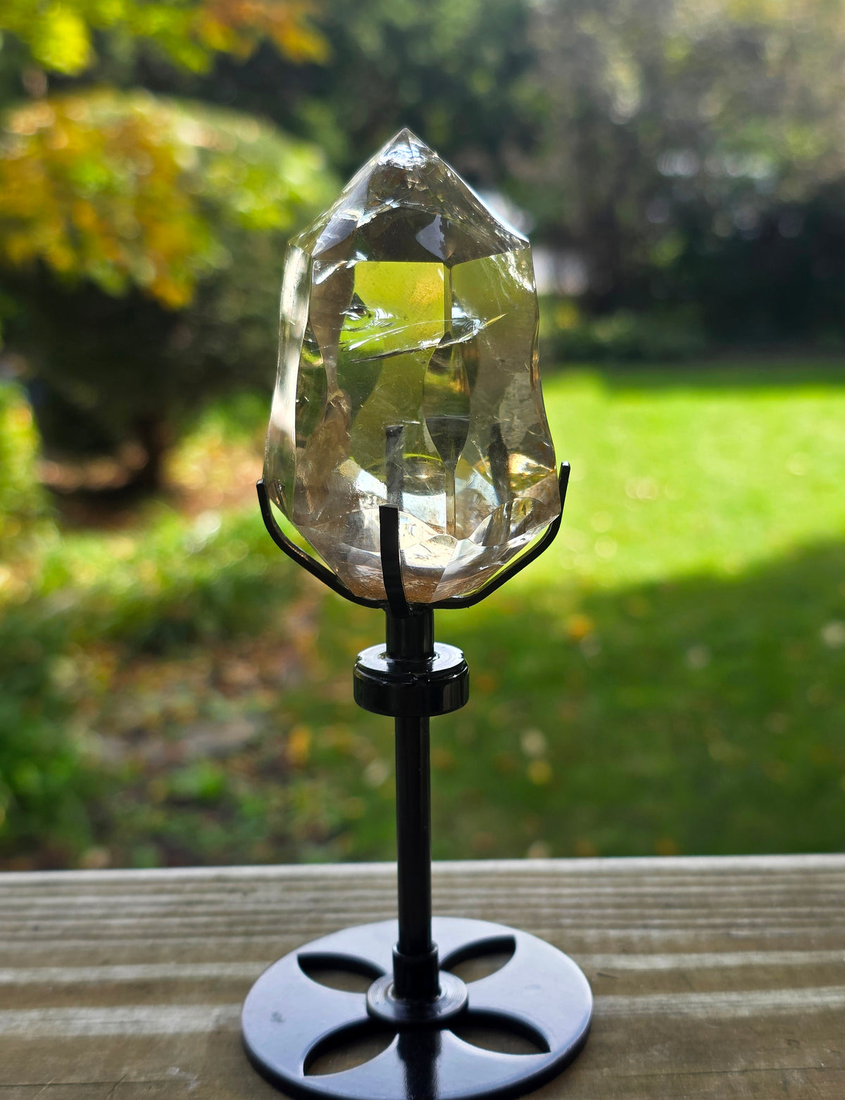 Yellow Quartz Freeform Tower on Stand A