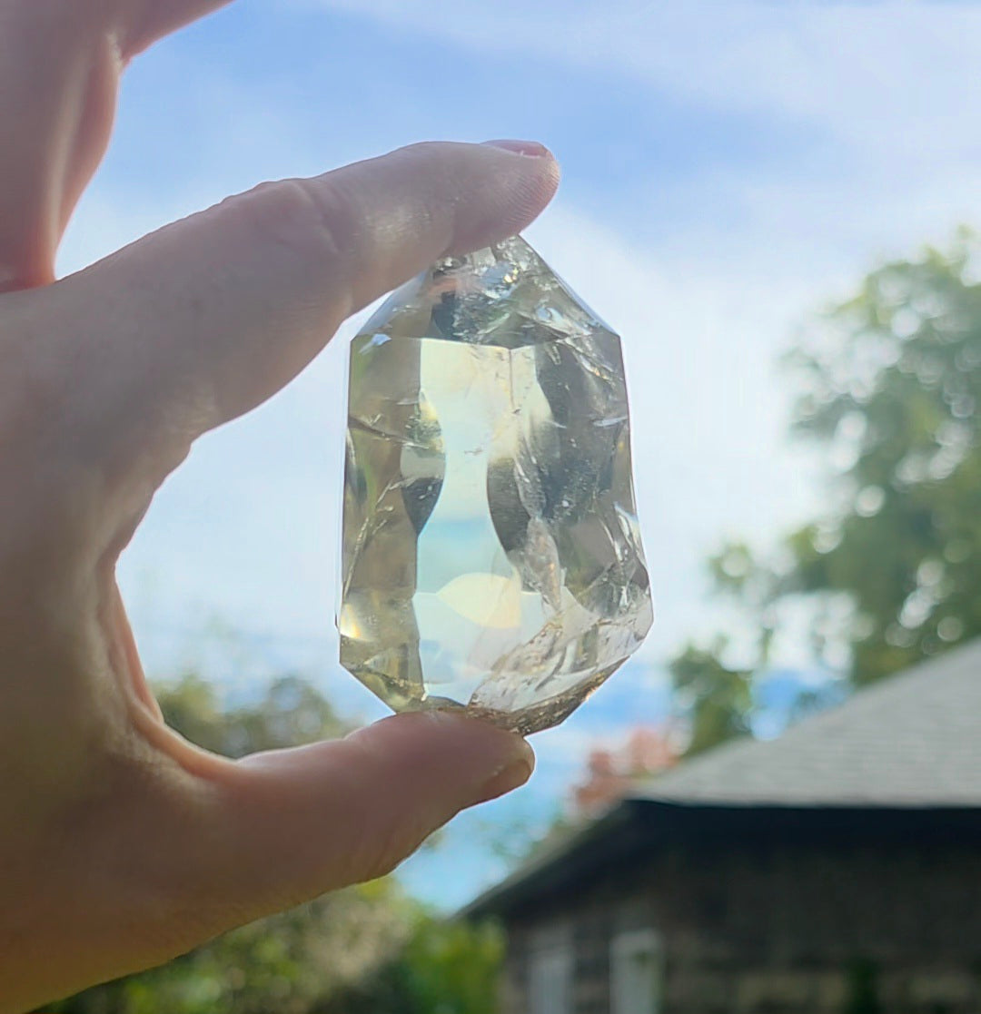 Yellow Quartz Freeform Tower on Stand A