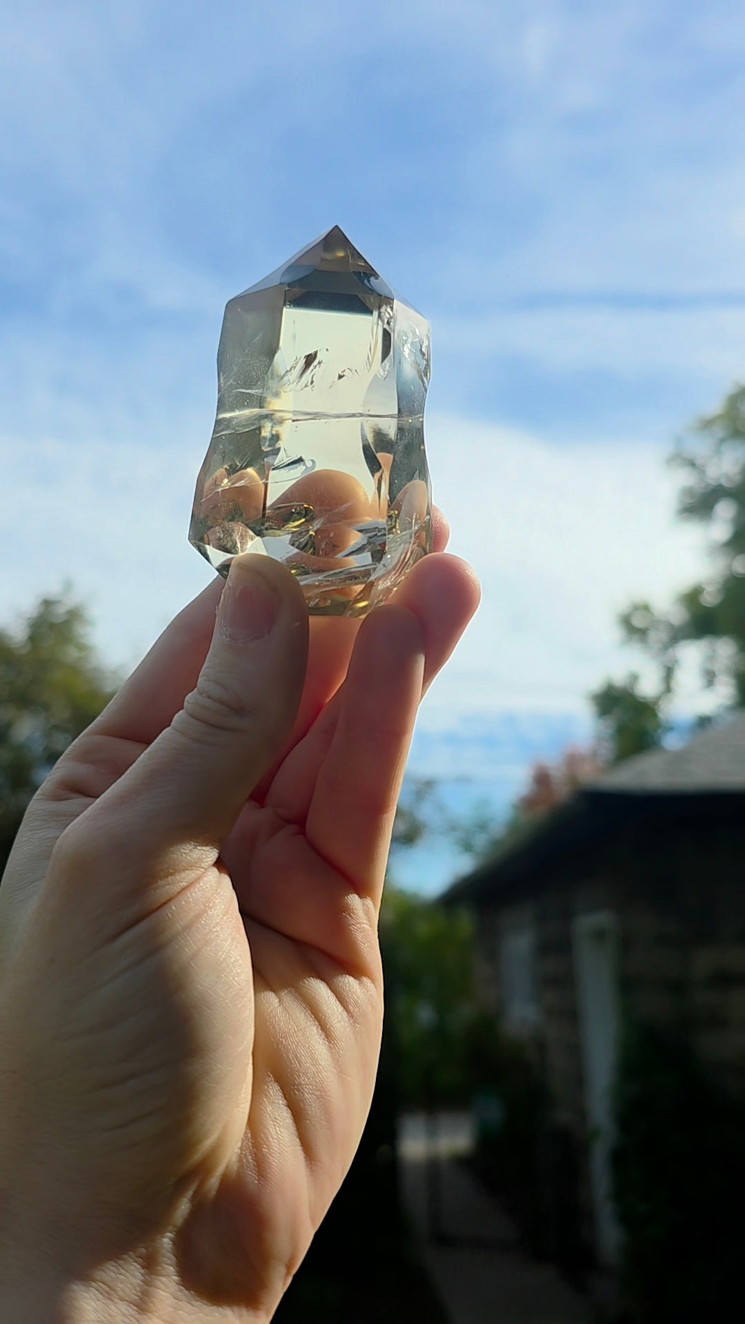 Yellow Quartz Freeform Tower on Stand B