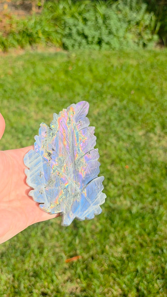 Rainbow Labradorite Leaf on Stand B