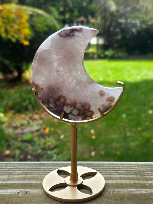 Flower Agate Moon on Stand