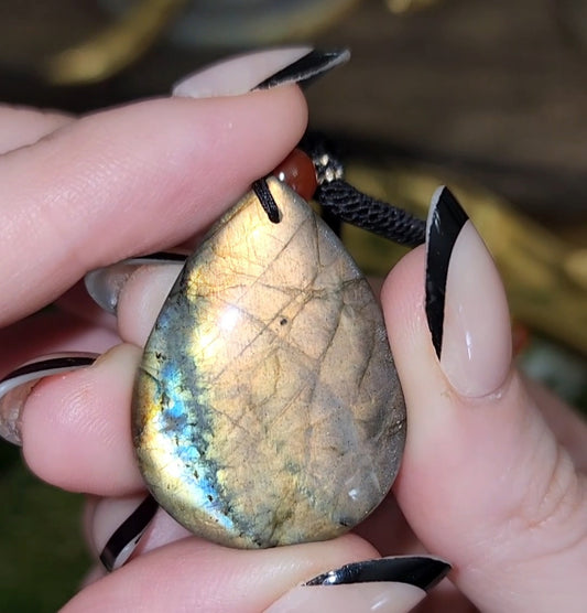 Labradorite Teardrop Pendant Necklace A