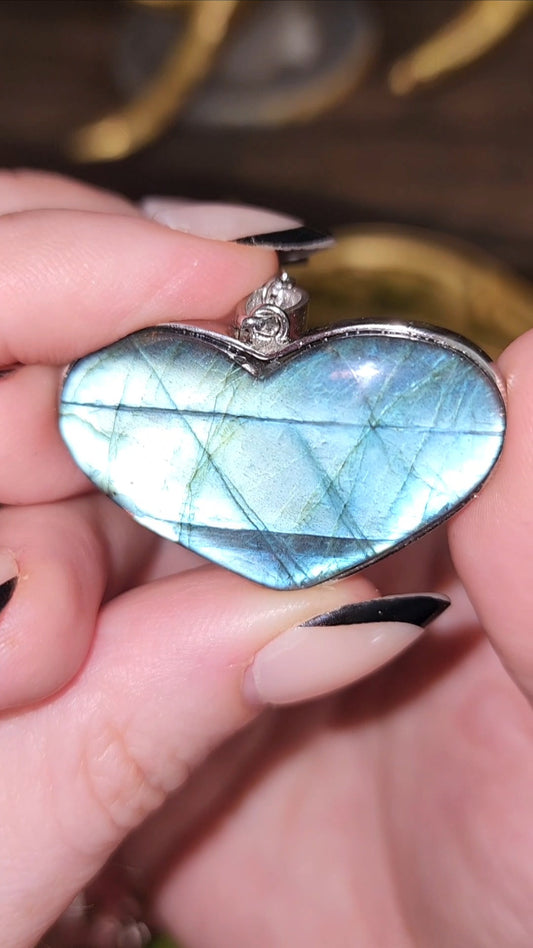 Flashy Blue Labradorite Heart Pendant