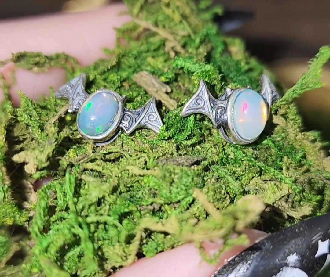 Opal Bat Stud Earrings