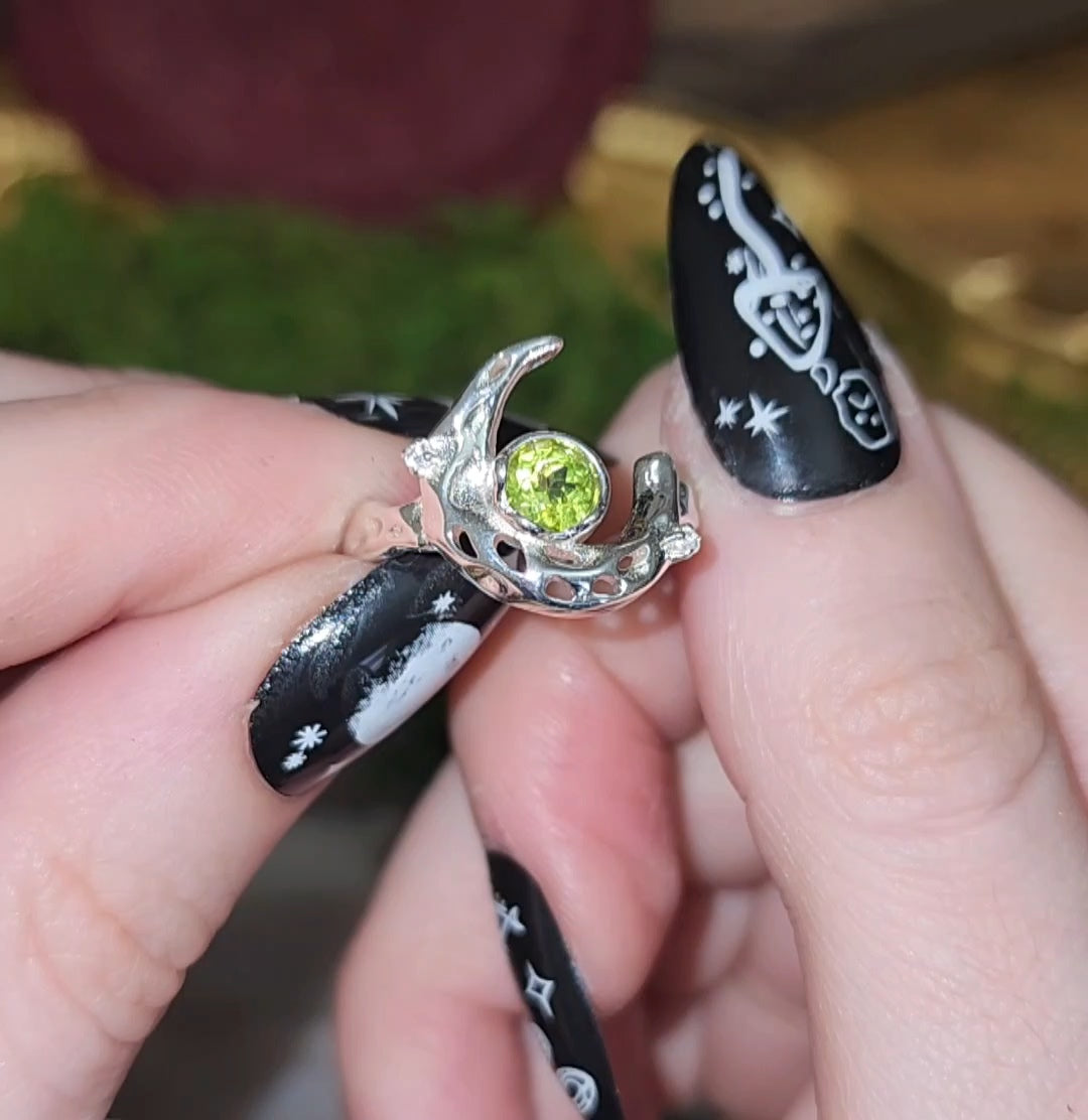 Silver Moon and Peridot Ring