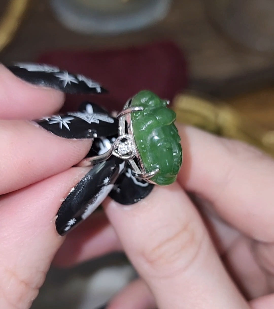 Green Jade Guanyin Ring