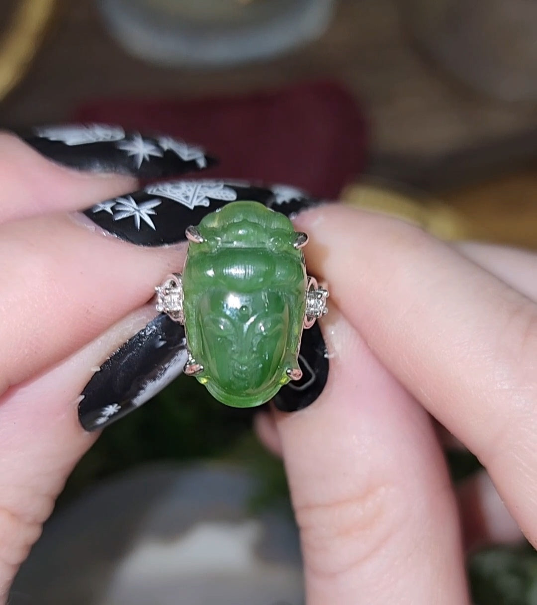 Green Jade Guanyin Ring