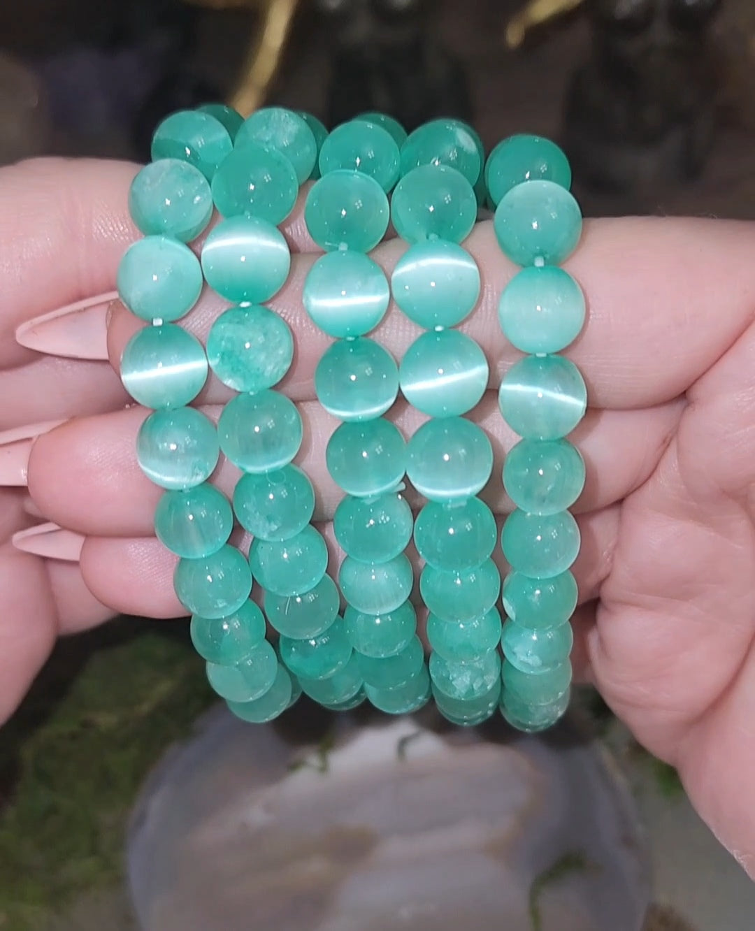 8mm Teal Selenite Bracelet