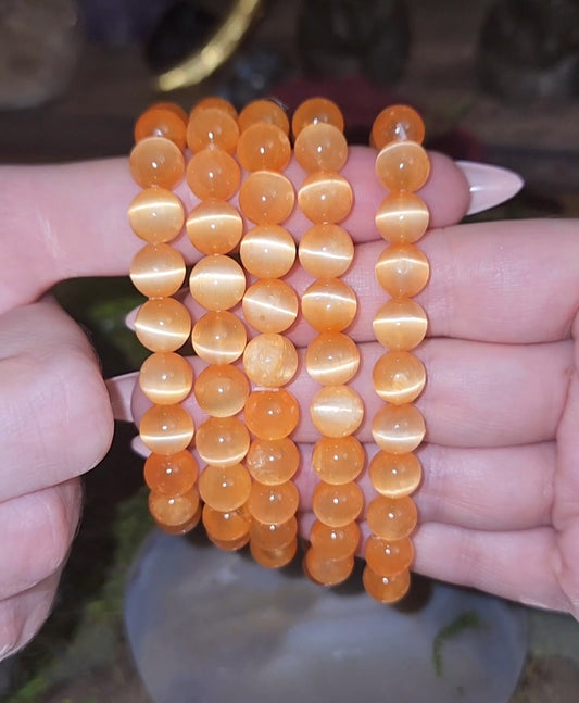 8mm Orange Selenite Bracelet