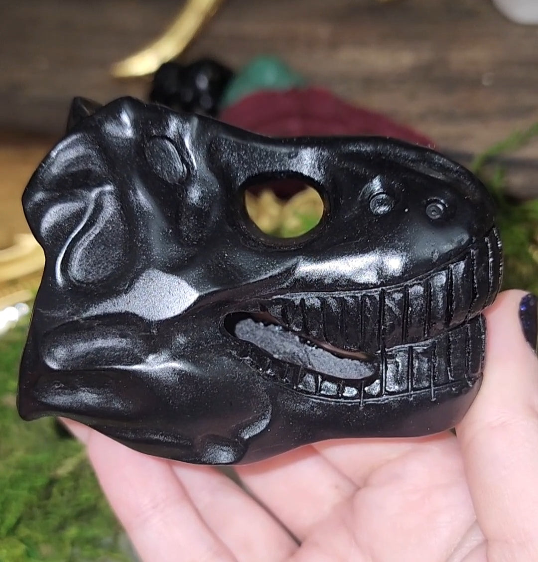 Obsidian Dinosaur Skull