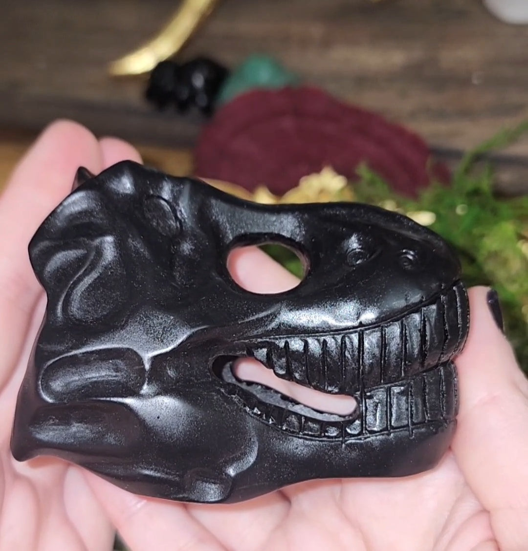 Obsidian Dinosaur Skull