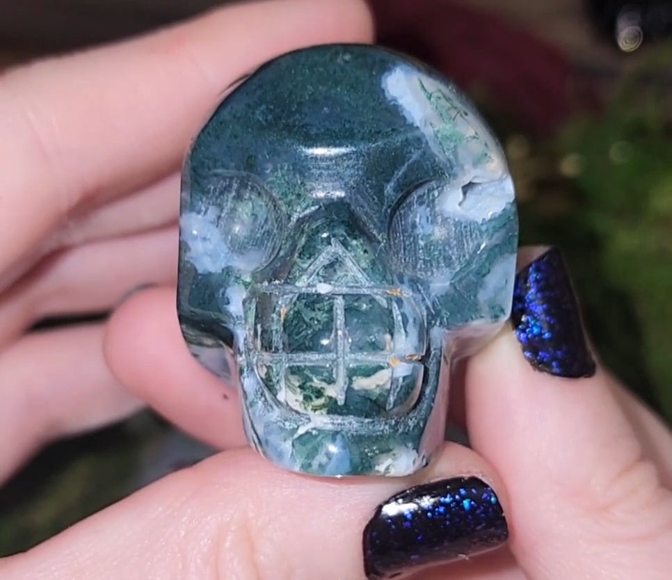 Moss Agate Skull