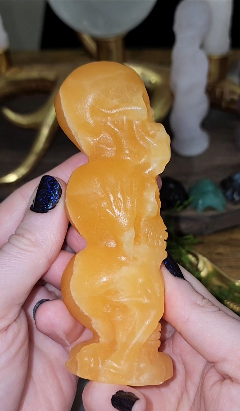 Speak No Evil, Hear No Evil, See No Evil: Orange Calcite Skulls