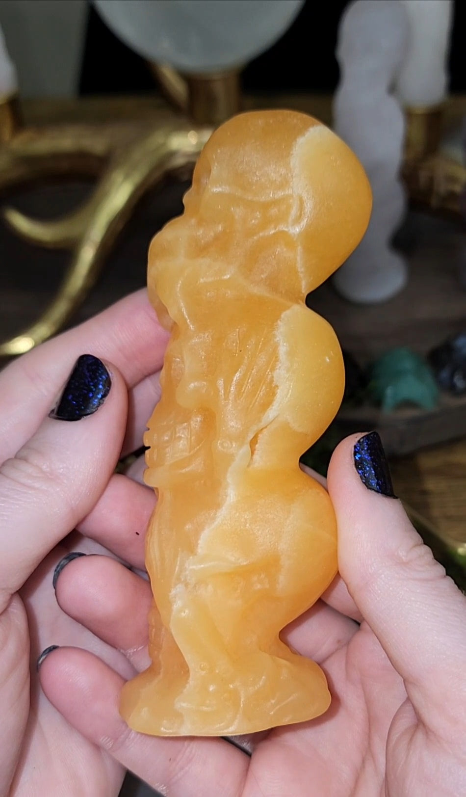 Speak No Evil, Hear No Evil, See No Evil: Orange Calcite Skulls