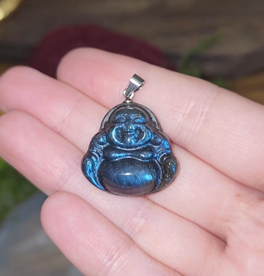 Blue Flash Buddha Labradorite Pendant