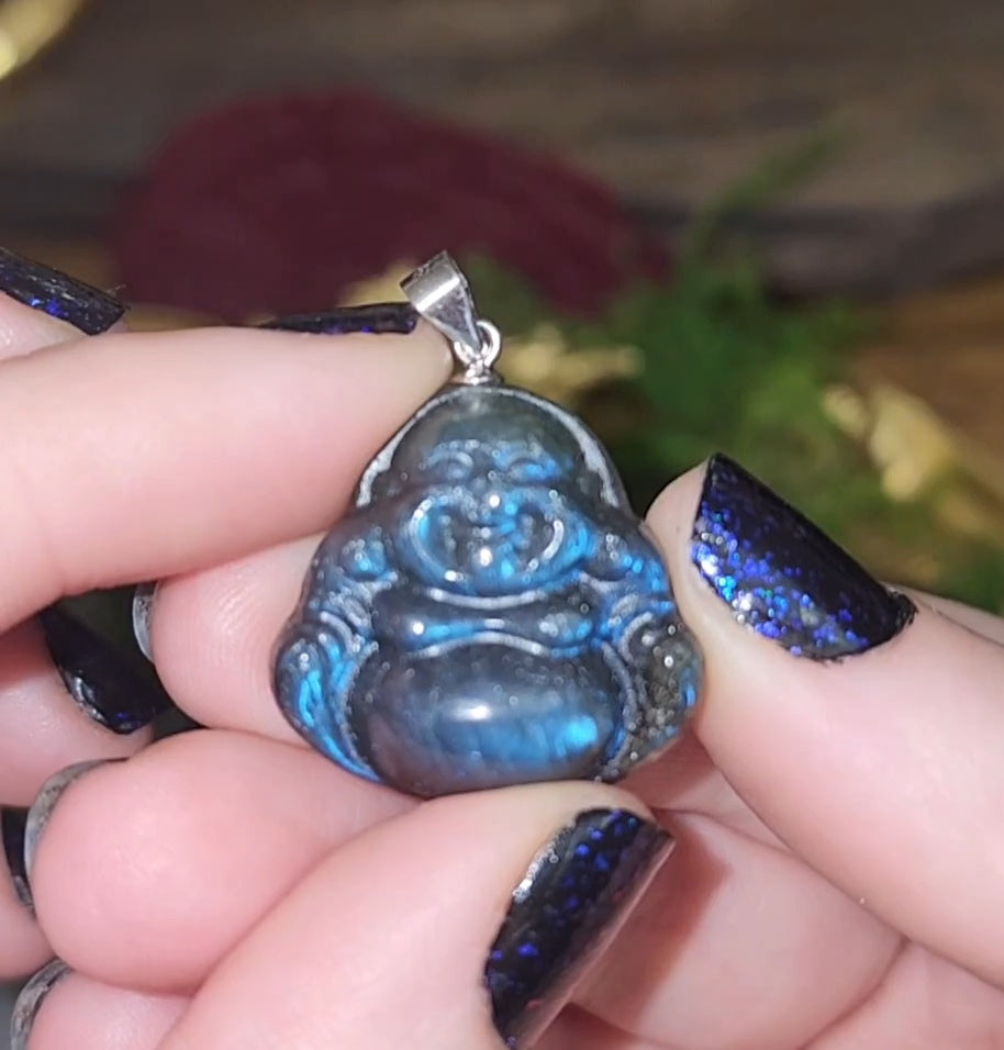 Blue Flash Buddha Labradorite Pendant