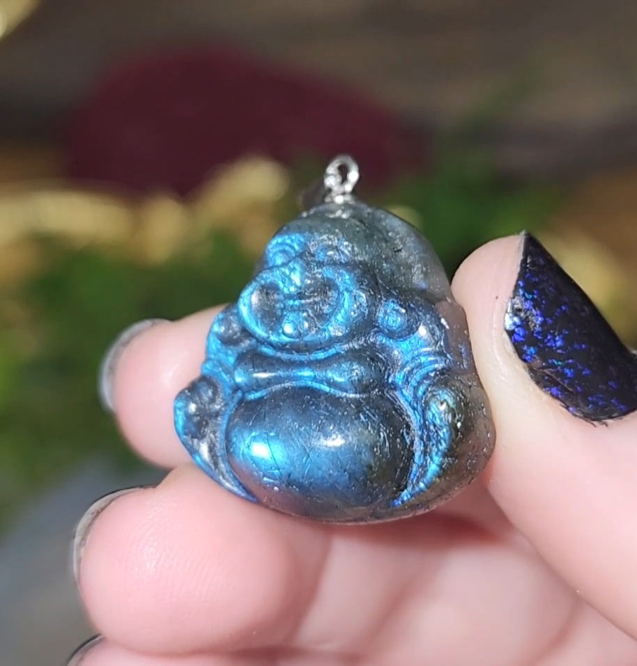 Blue Flash Buddha Labradorite Pendant