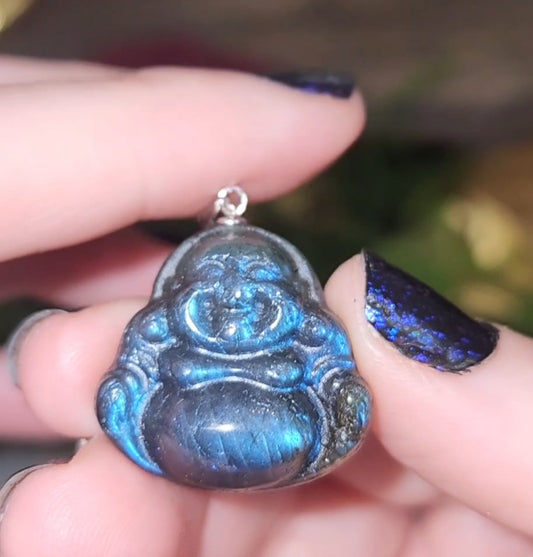 Blue Flash Buddha Labradorite Pendant