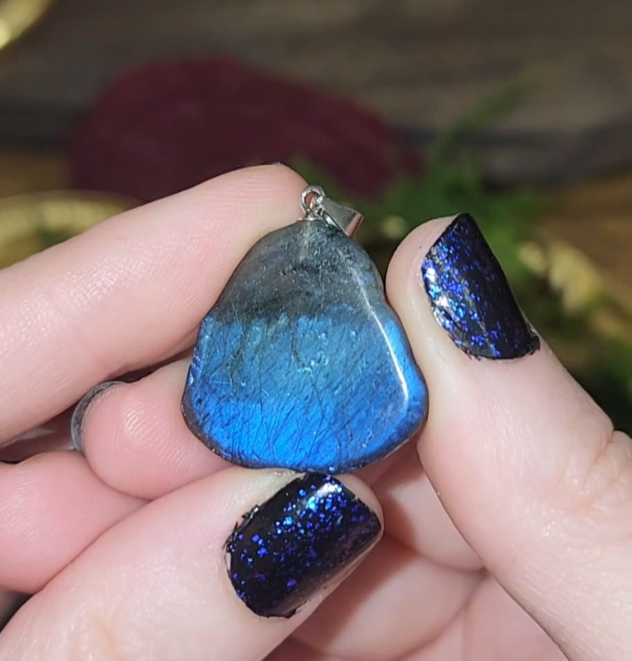 Blue Flash Buddha Labradorite Pendant