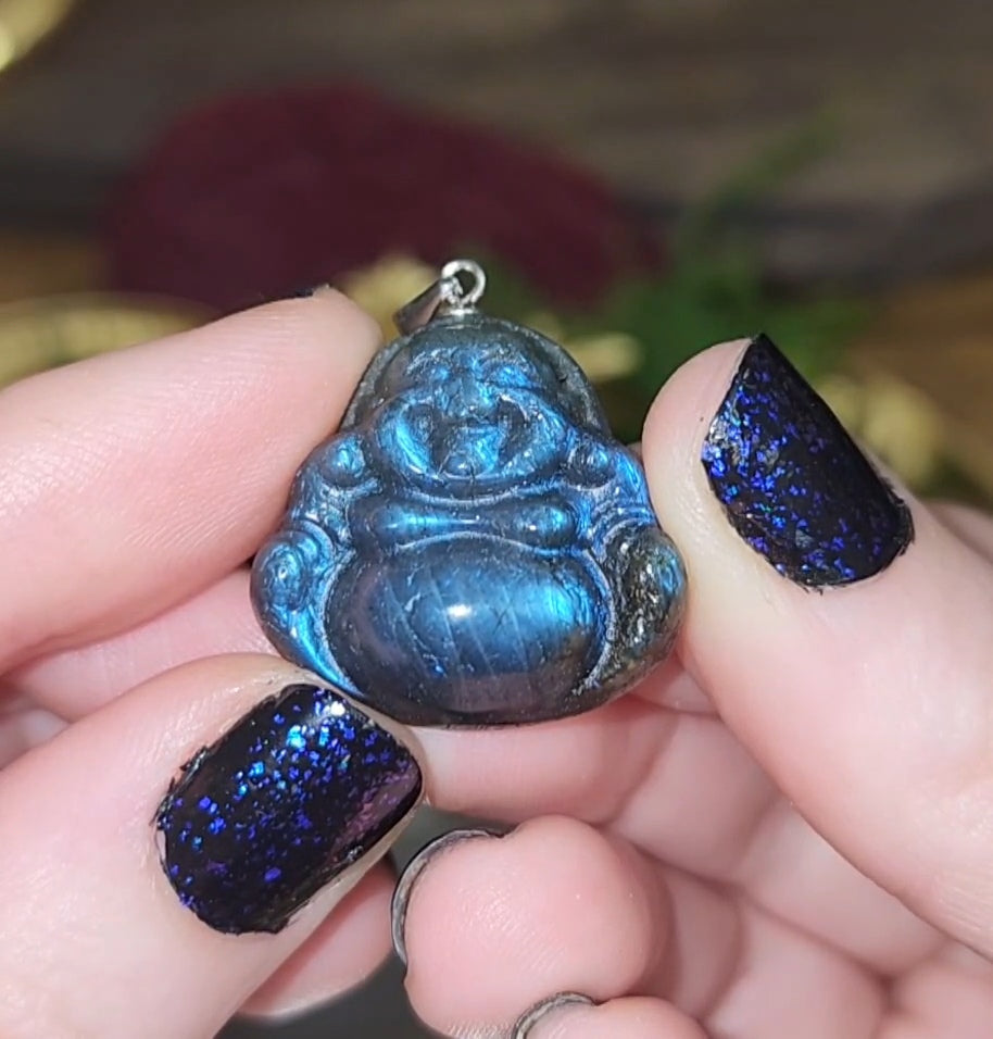 Blue Flash Buddha Labradorite Pendant