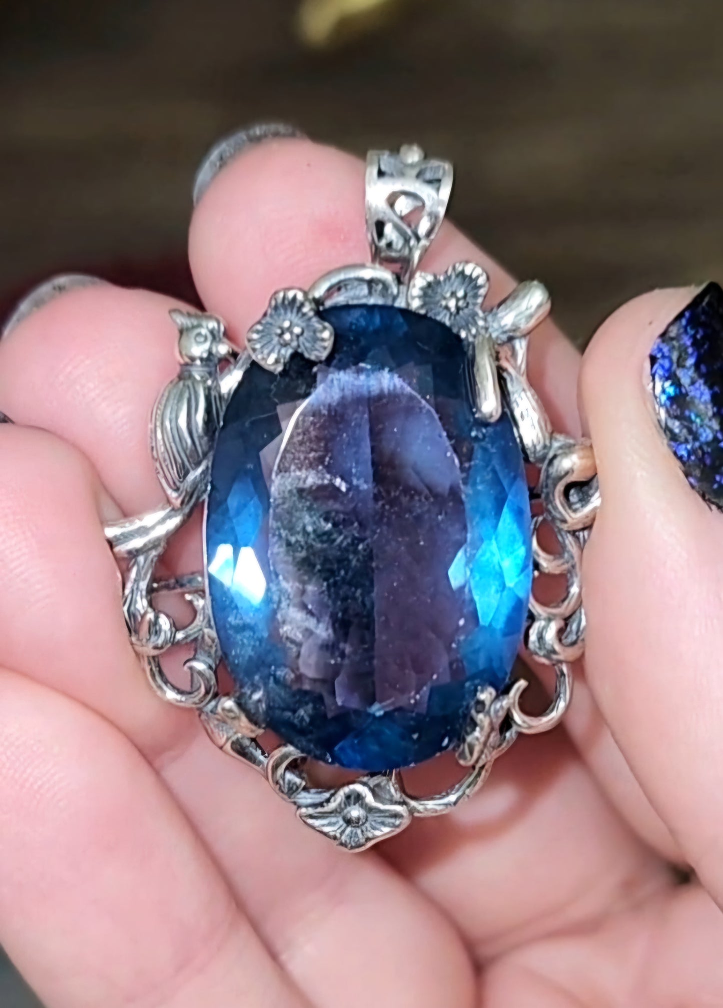 Faceted Color Color Shift Blue/Green Fluorite Pendant